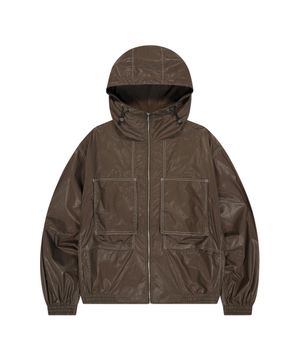 코튼 크롭 후드 자켓-브라운