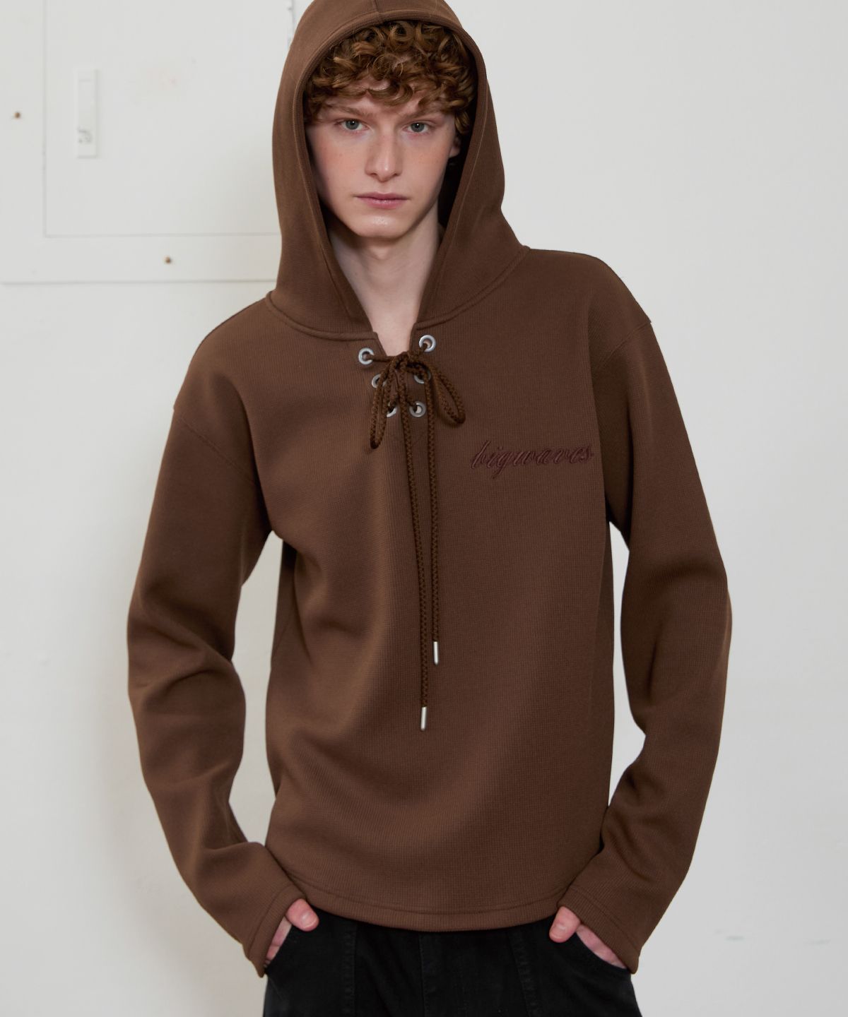 이에스씨 스튜디오(ESC STUDIO) eyelet waffle hoodie(brown)