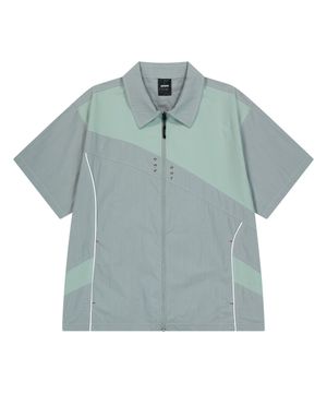 스플릿 숏 슬리브 셔츠-그레이