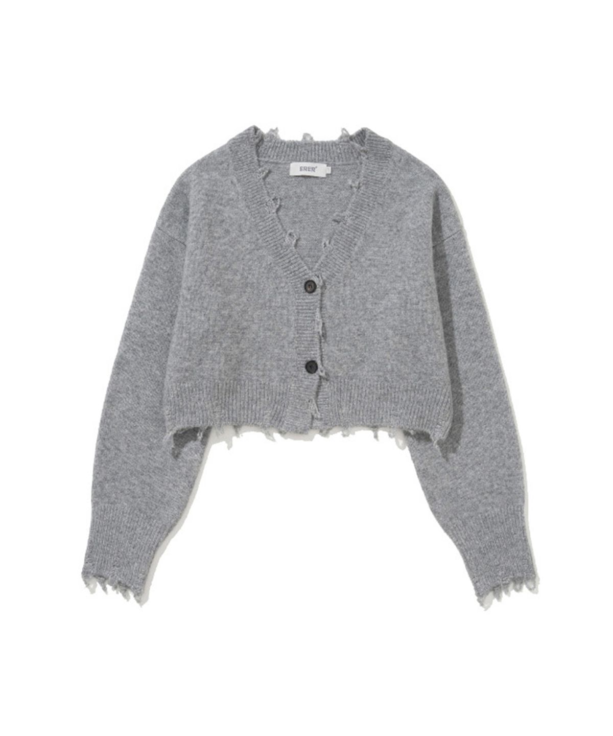 에르에르(ERER) Frayed Edge Cropped Cardigan Gray