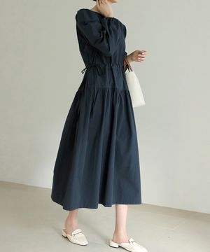 퍼프소매 스트링조절 롱원피스