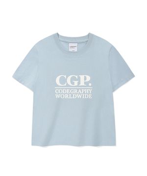 (우먼) 스퀘어 로고 반소매 티셔츠_스카이블루