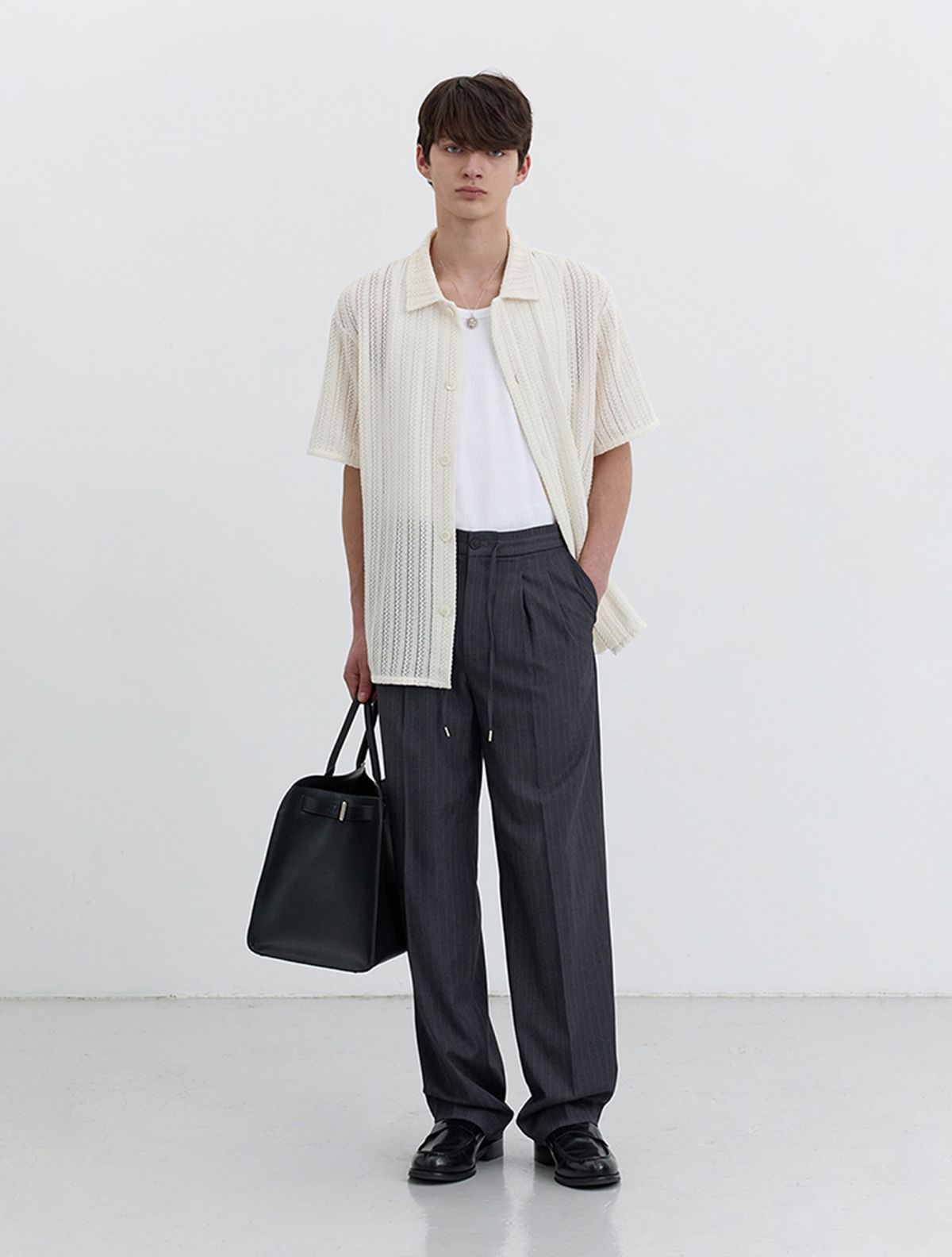 던스트 포 맨(DUNST FOR MEN) LOUNGE STRIPED SLACKS_UDPA5B326_GREY STRIPE