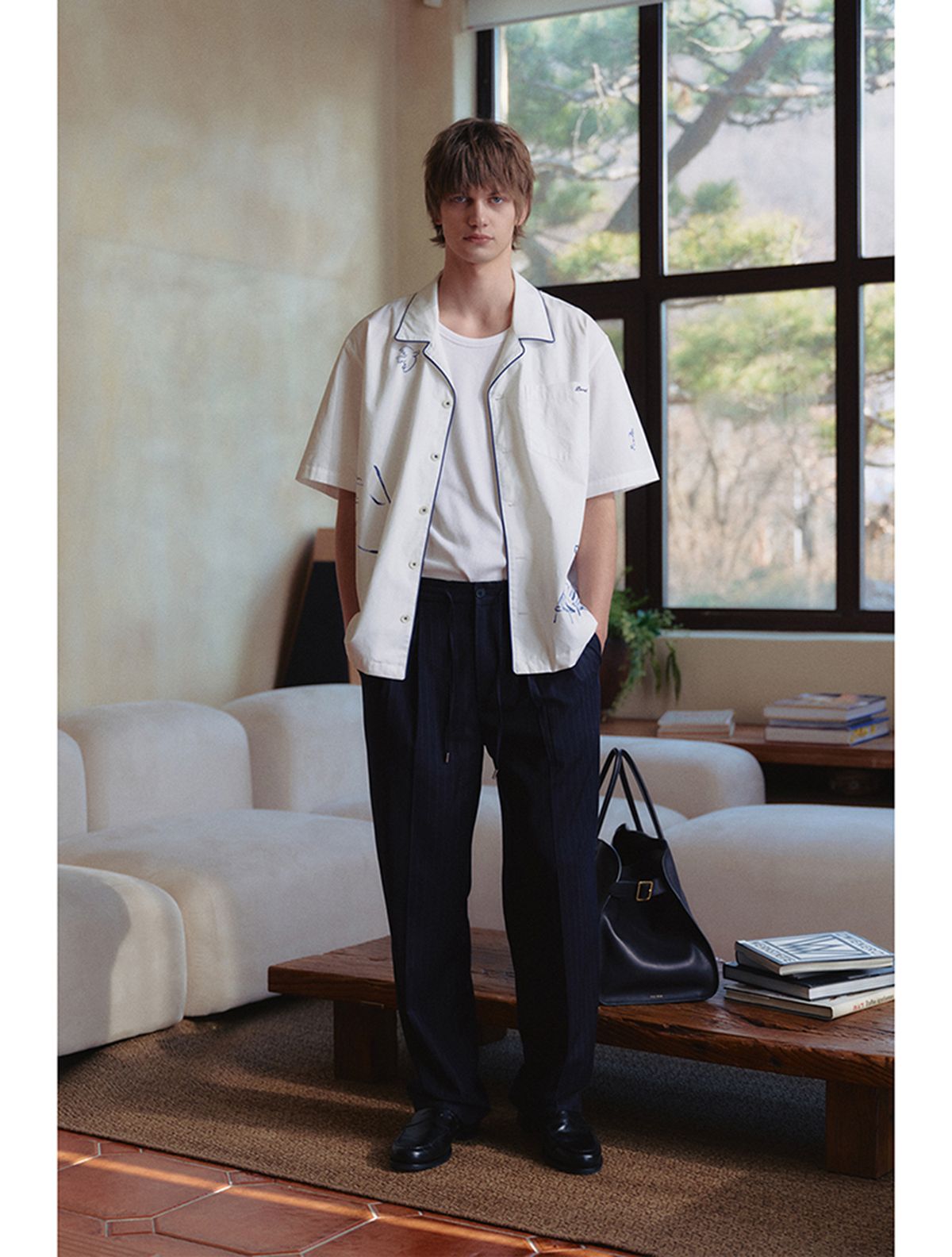 던스트 포 맨(DUNST FOR MEN) LOUNGE STRIPED SLACKS_UDPA5B326_NAVY STRIPE