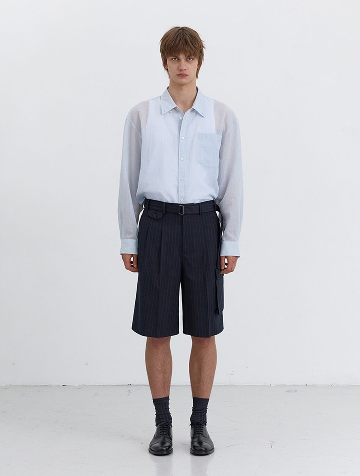 던스트 포 맨(DUNST FOR MEN) BELTED MULTIPOCKET BERMUDA SHORTS_UDPA5B325_NAVY STRIPE