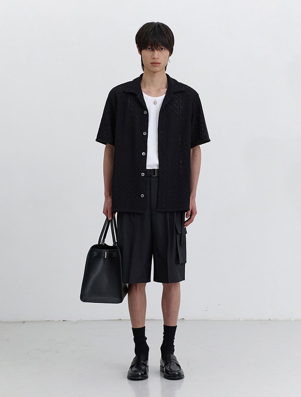 던스트 포 맨(DUNST FOR MEN) BELTED MULTIPOCKET BERMUDA SHORTS_UDPA5B325_BLACK