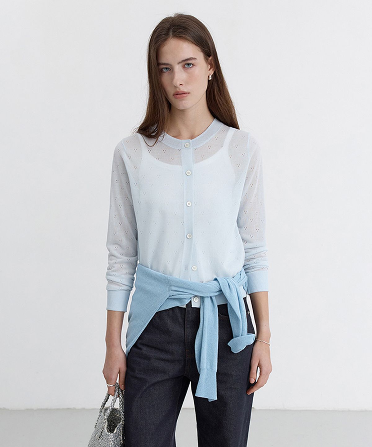 던스트(DUNST) CREWNECK SHEER CARDIGAN_UDSW5B221_SOFT BLUE