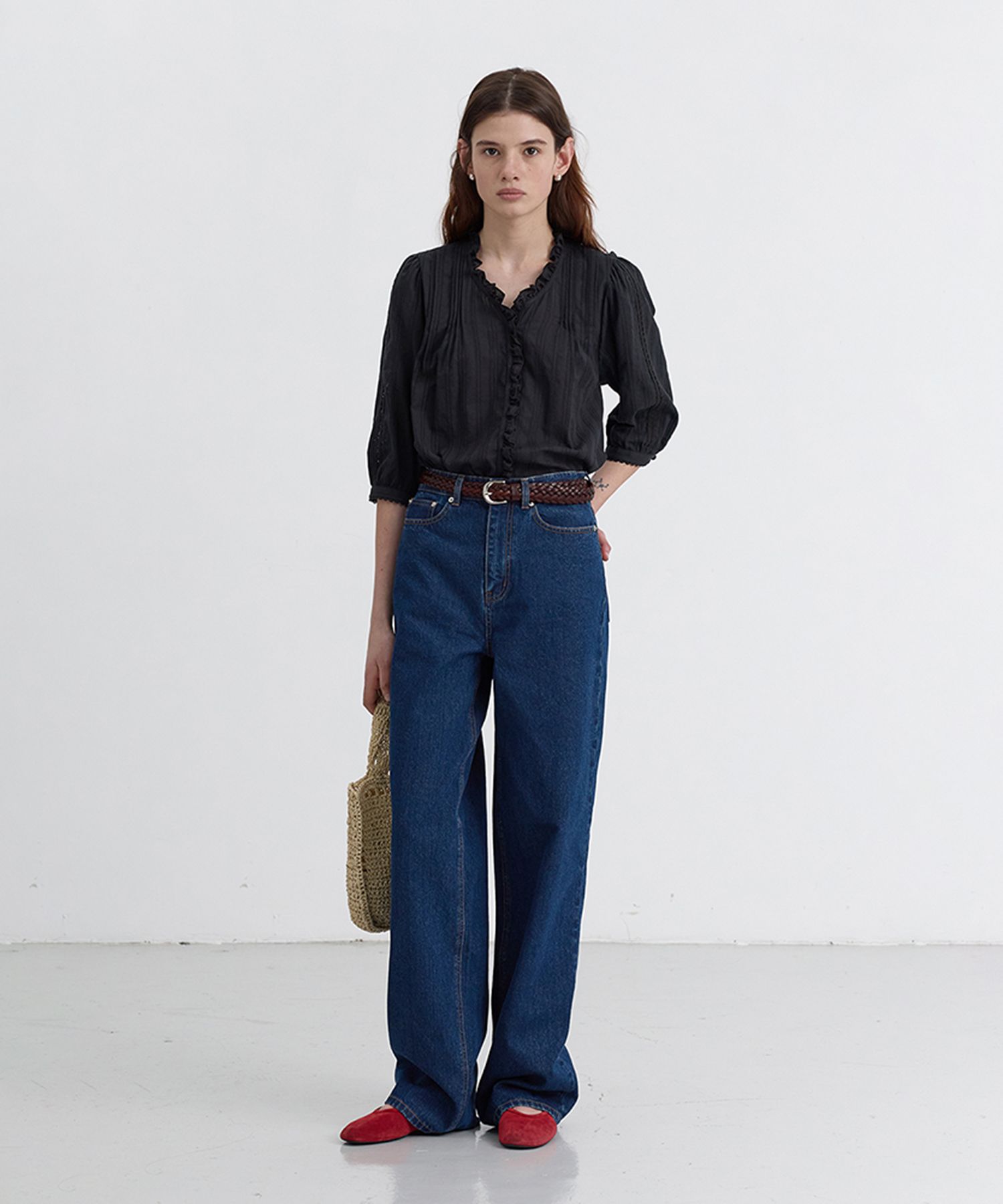 Tシャツ・カットソー Dunst JANE FRILL BLOUSE SOFT BLUE_UDBL5B222B1 DUNST-JANE FRILL BLOUSE SOFT BLUE_UDBL5B222B1│삼성물산