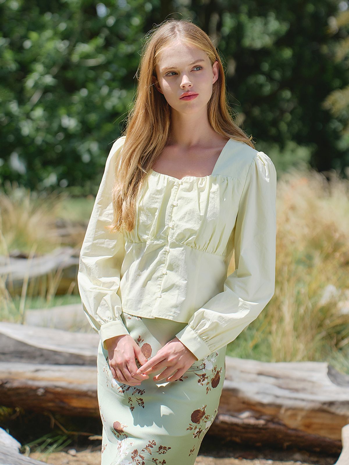 랭앤루(LANGNLU) CLARINDA Square Neck Blouse(클라린다)_LEMON