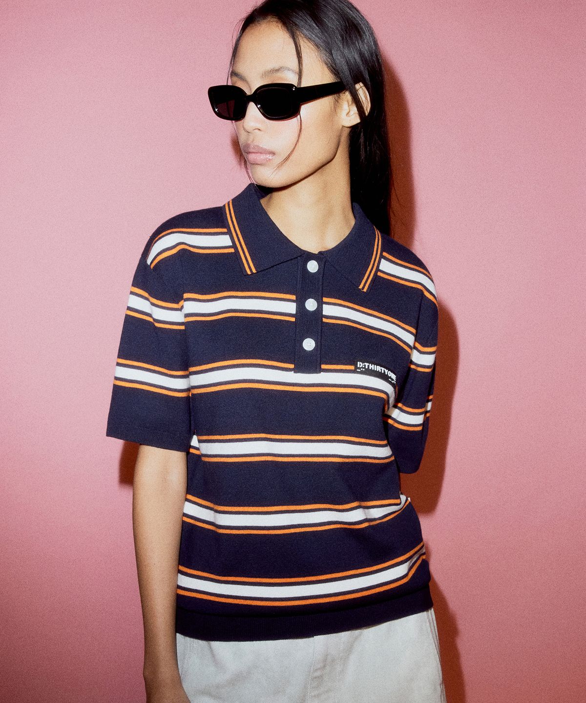 디써티원(DTHIRTYONE) (WOMAN) Multi Stripe Sweater (Navy)
