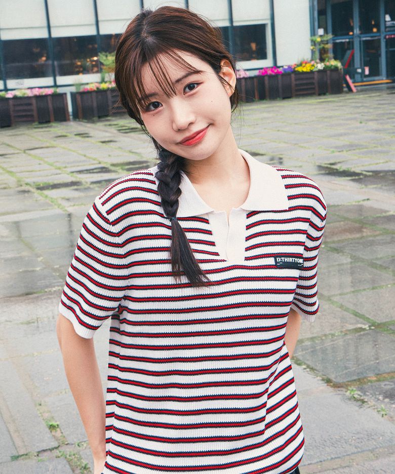 (WOMAN) Multi Stripe Open Collar Sweater (Ivory)