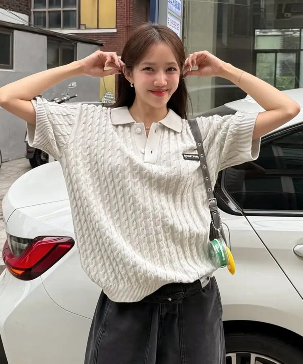 디써티원(DTHIRTYONE) (WOMAN) Hard Twist Cable Sweater (Light Grey)