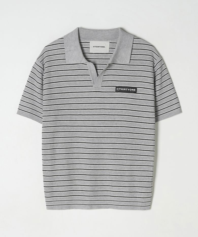 Multi Stripe Open Collar Sweater (Light Grey)