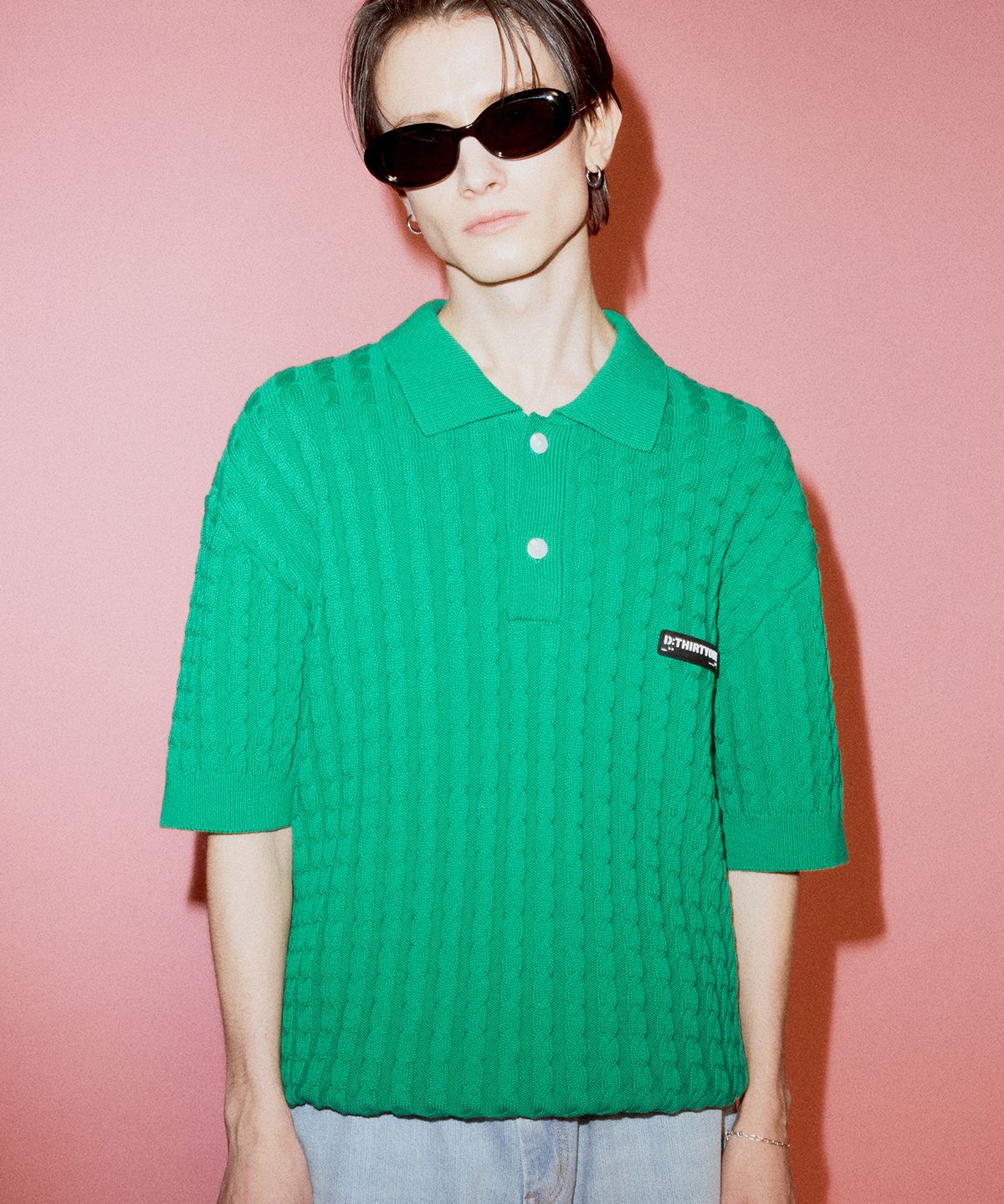 디써티원(DTHIRTYONE) Hard Twist Cable Sweater (Bright Green)