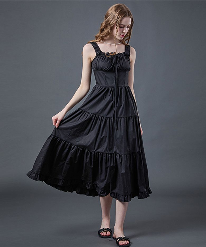 [CP] 바스락 리본 레이어드 여름 나시원피스 [BLACK] KCL.