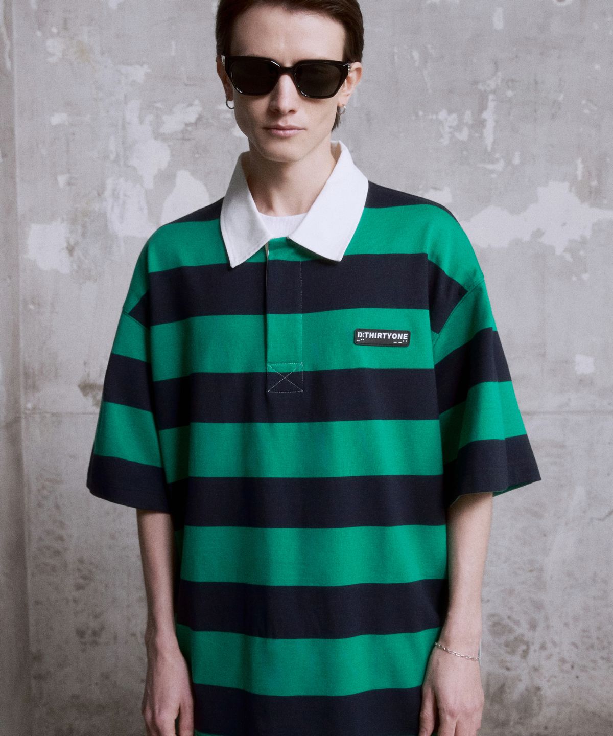디써티원(DTHIRTYONE) Stripe Rugby Polo T-Shirt (Green)