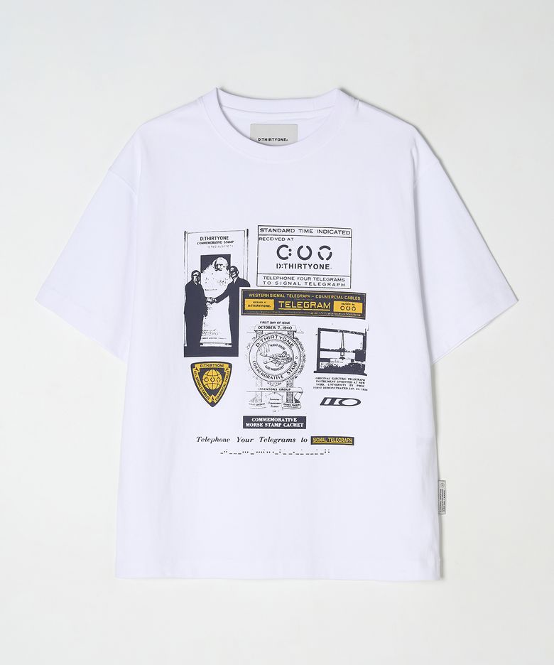 (WOMAN) Morse code Collage T-Shirt (White)