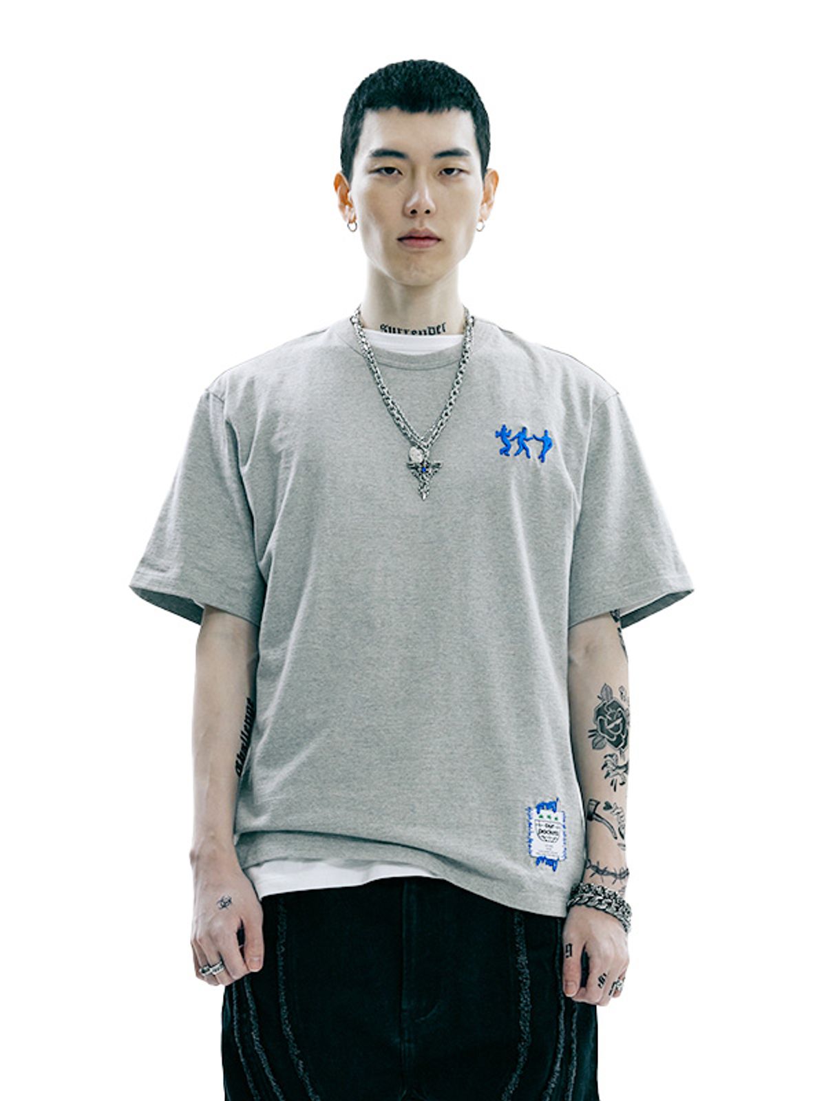 아워포켓츠(OURPOCKETS) 그리드 댄스 페르소나 티셔츠 (그레이)