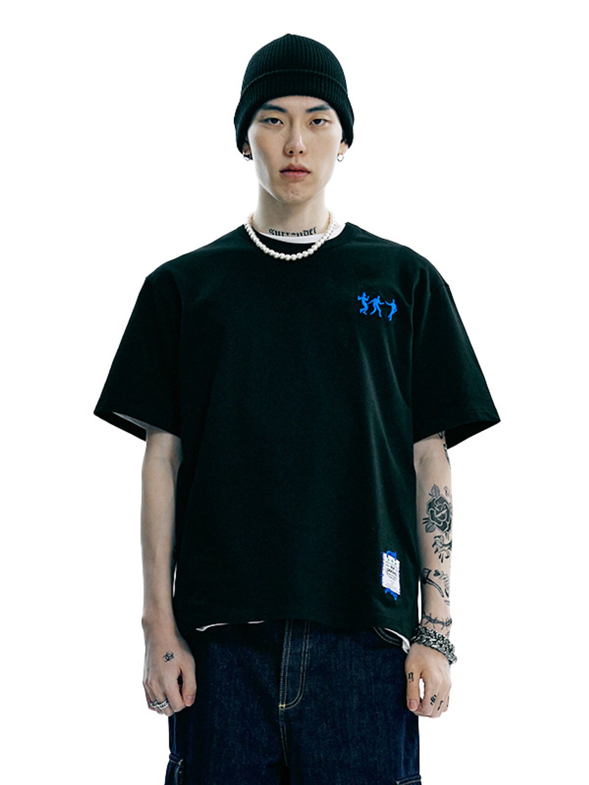 아워포켓츠(OURPOCKETS) 그리드 댄스 페르소나 티셔츠(Z블랙)