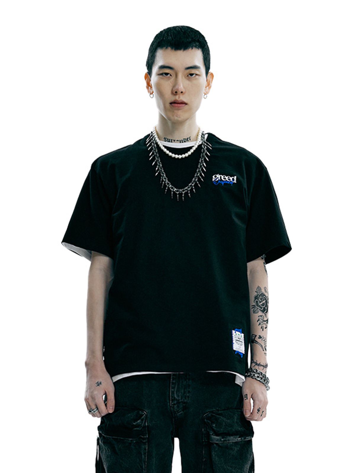 아워포켓츠(OURPOCKETS) 그리드 X 아워포켓츠 콜라보 티셔츠(Z블랙)