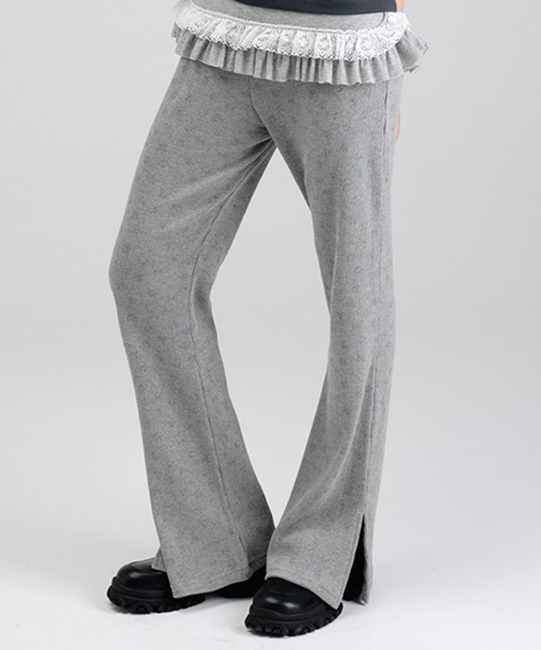 옆트임 와플 부츠컷 밴딩 팬츠 FLORAL GREY