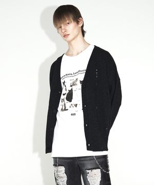 데미지 브이넥 니트 가디건_차콜