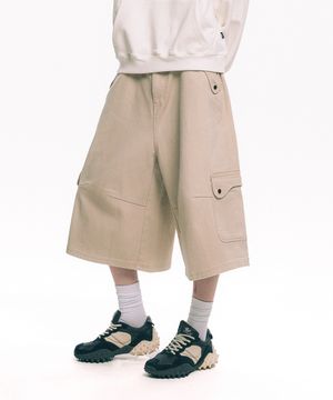 웨이브 카고 데님 8부 버뮤다팬츠 - 베이지