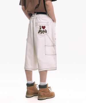 백로고 카펜터 인디고 데님 버뮤다팬츠 - 크림