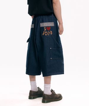 백로고 카펜터 인디고 데님 버뮤다팬츠 - 네이비
