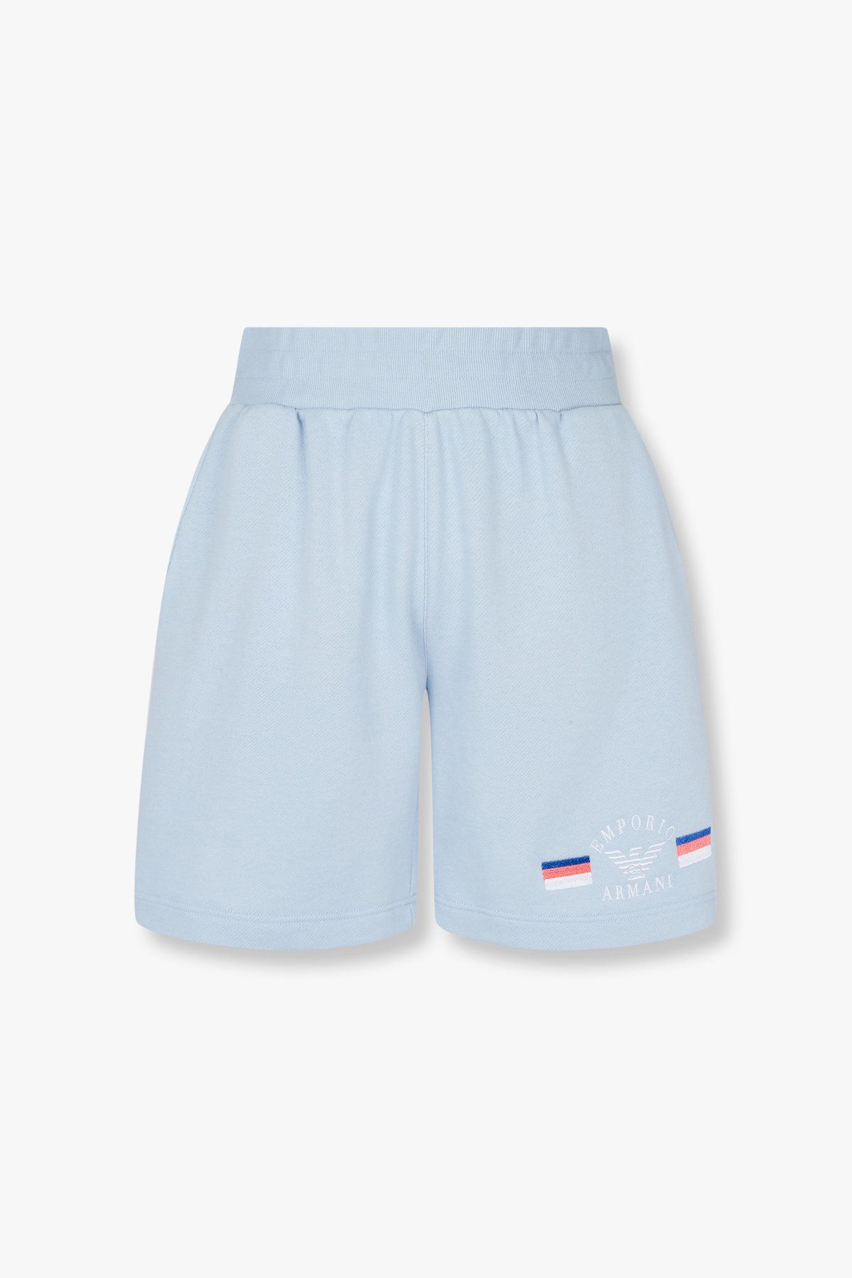 엠포리오 아르마니 언더웨어(EMPORIO ARMANI UNDERWEAR) 여성 로고 자수 라운지 버뮤다 쇼츠 _라이트 블루 0825131505