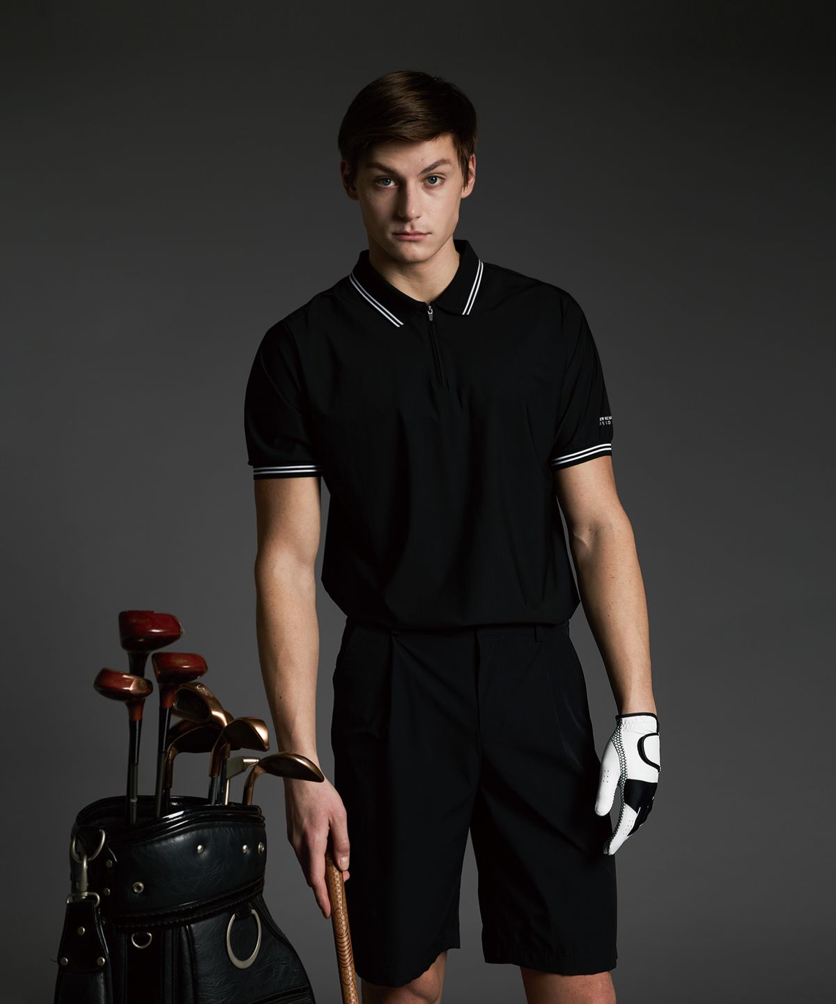 크루멤버스온리(CREW MEMBERS ONLY) QUARTER ZIPUP POLO BLACK