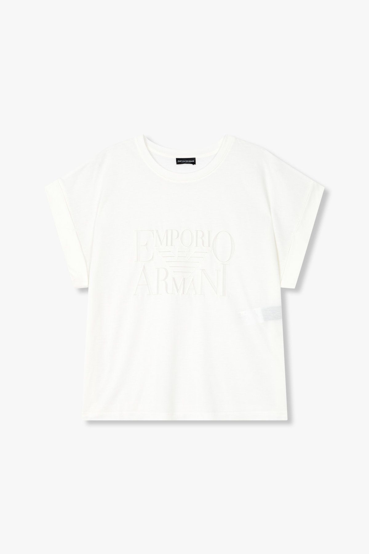 엠포리오 아르마니 언더웨어(EMPORIO ARMANI UNDERWEAR) 여성 아웃 라인 메쉬 로고 티셔츠 _화이트 0825134507