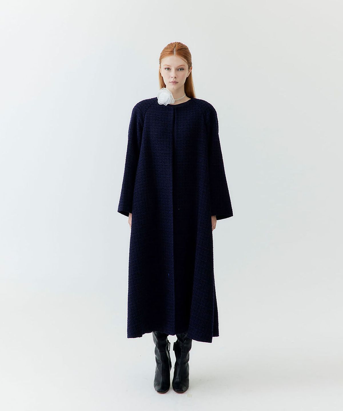 옥토버세컨드(OCTOBERSECOND) A line tweed coat (navy)