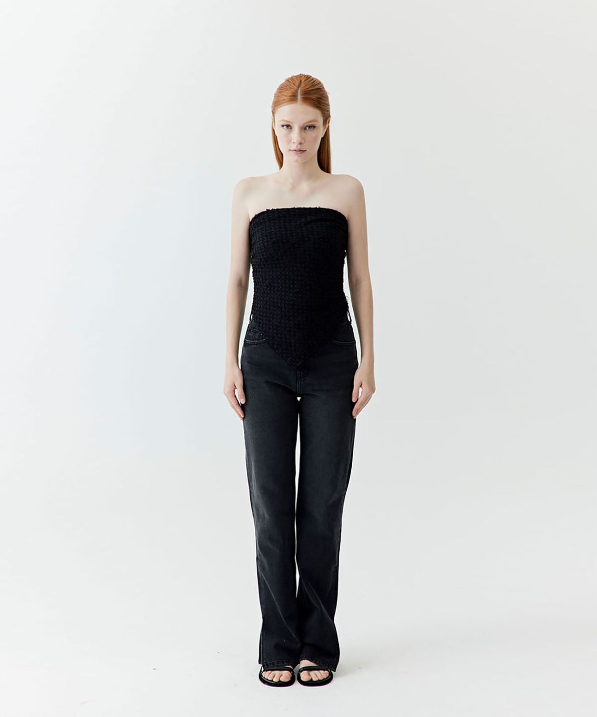 옥토버세컨드(OCTOBERSECOND) Straight slit denim (black)