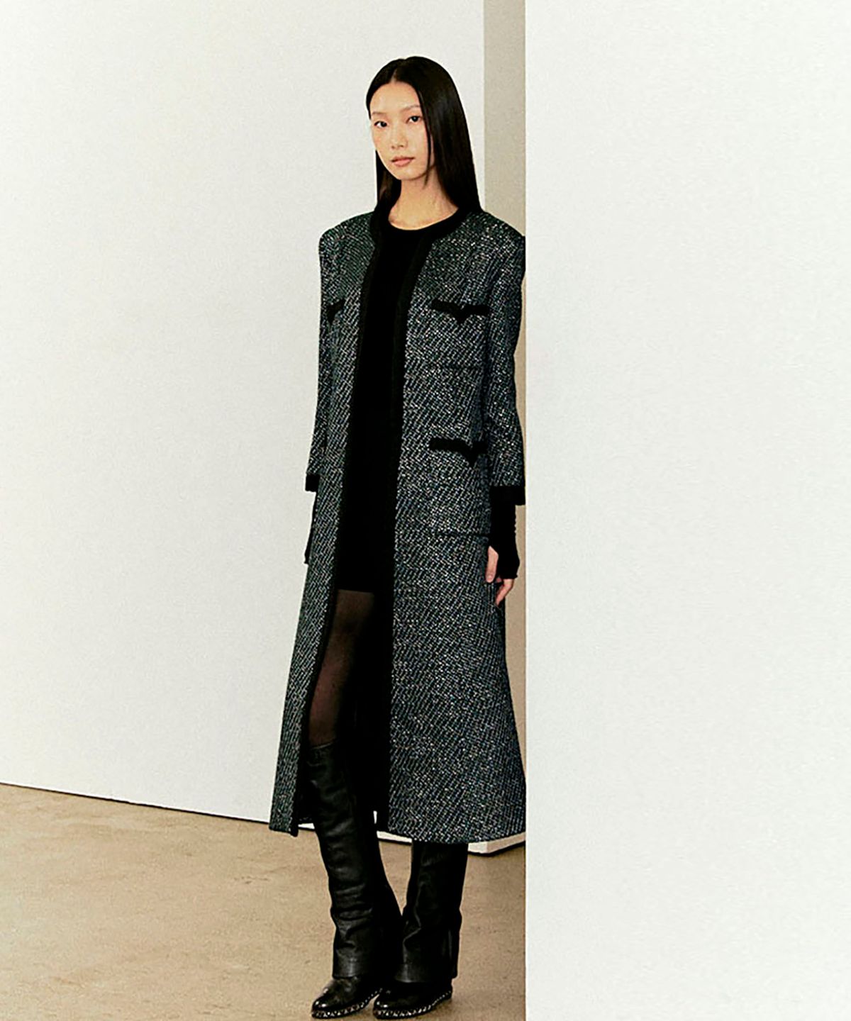 옥토버세컨드(OCTOBERSECOND) V tweed coat(green)