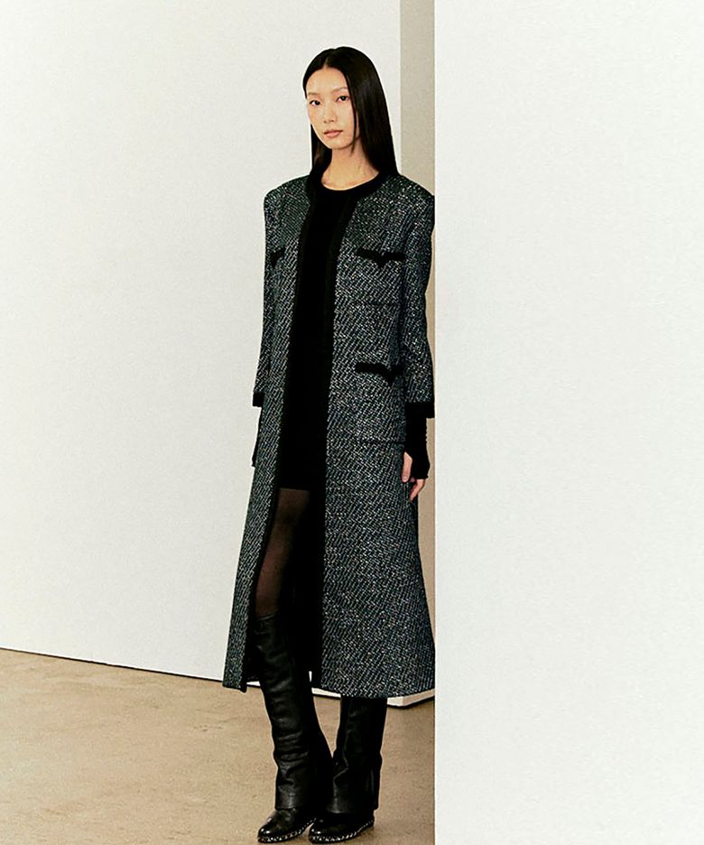 V tweed coat(green)