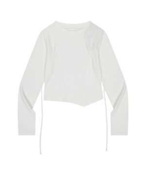 셔링 크롭 롱 슬리브 티셔츠-화이트