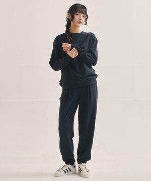 커버 스티치 스웨트 셔츠 셋업[네이비 블랙]