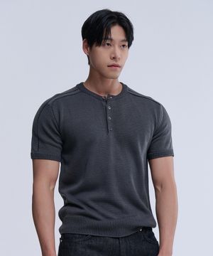 헨리넥 반팔 머슬 니트 (차콜)