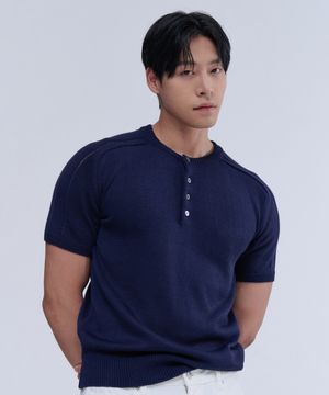 헨리넥 반팔 머슬 니트 (네이비)