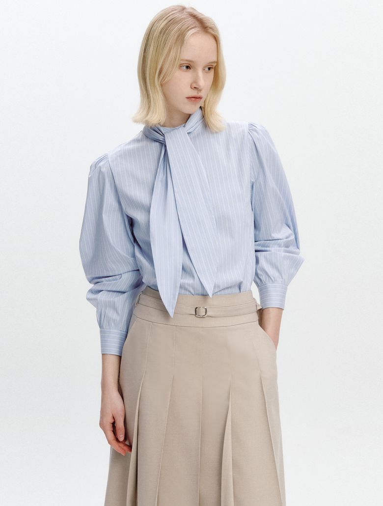 Scarf Detachable Band-collar Blouse BLUE