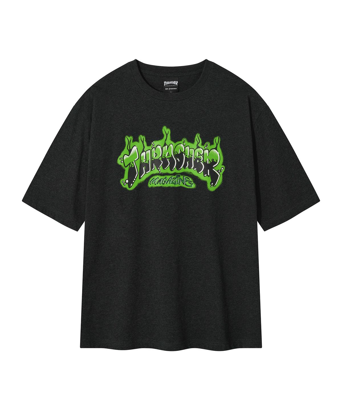 트레셔(THRASHER) 버블 멜팅 그래픽 반팔 티셔츠 멜란지 차콜