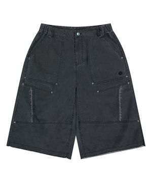 스트럭쳐 코튼 워싱 버뮤다 팬츠-블랙