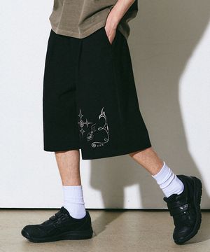 홀스 자수 버뮤다 팬츠 블랙