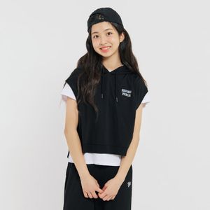 여아 주니어 밑단 트임 후드 조끼 티셔츠