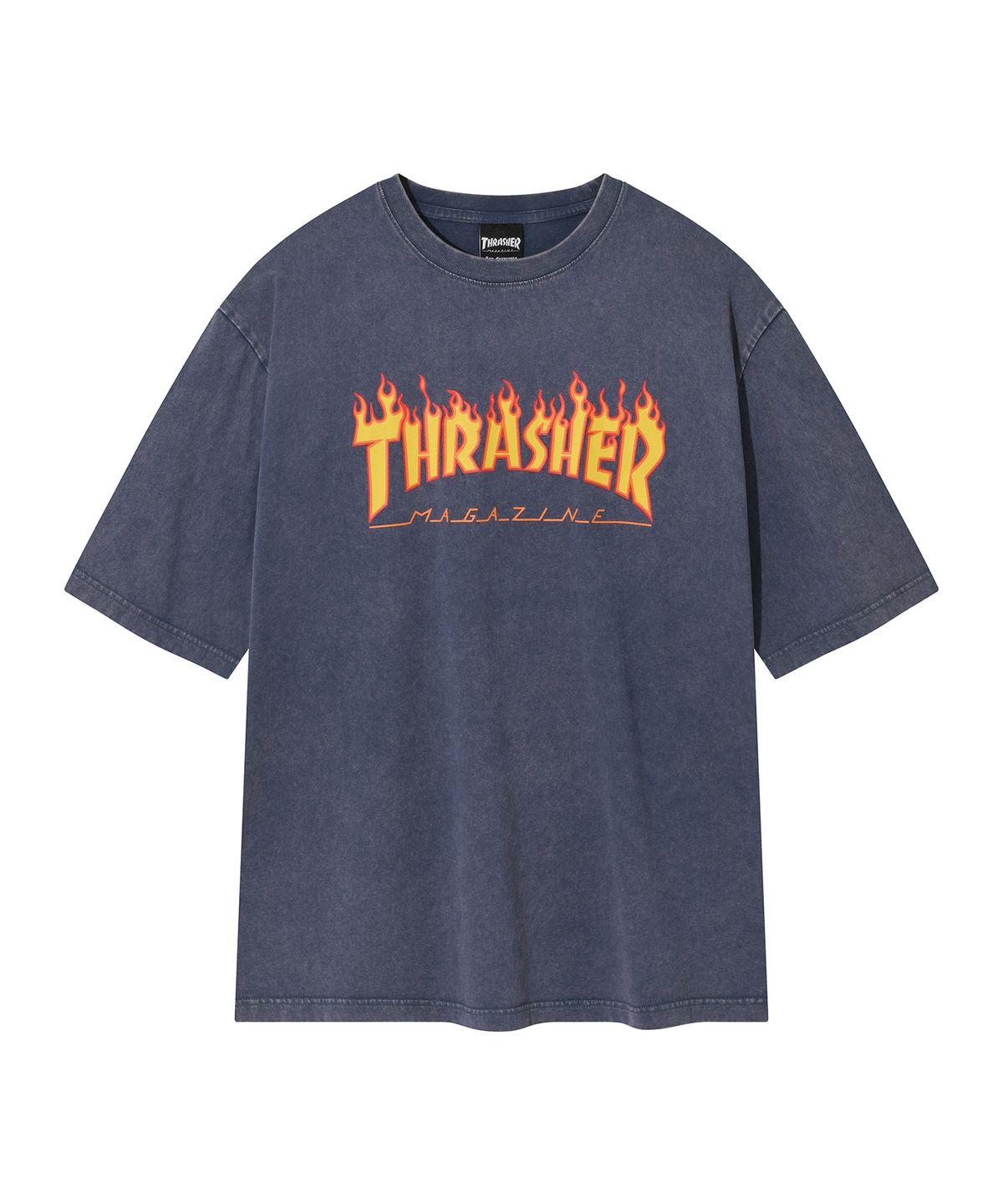 트레셔(THRASHER) 플레임 스톤워싱 반팔 티셔츠 블루
