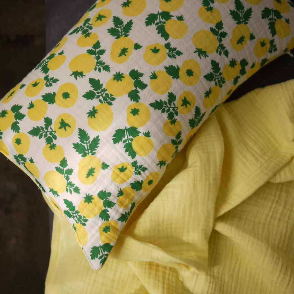 봄봄패브릭스(BOMBOM FABRICS) yellow tomato+yellow check gauze pillow case (3size), 거즈베개