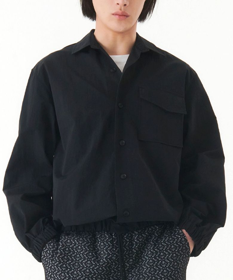 밴디드 오버핏 셔츠_블랙