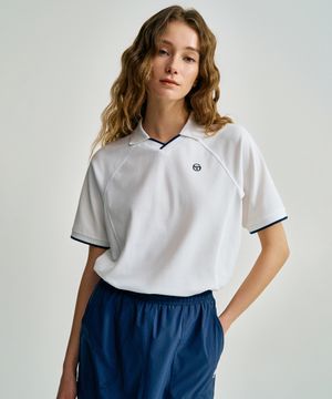 W 크롭 스트링 피케 반팔 폴로