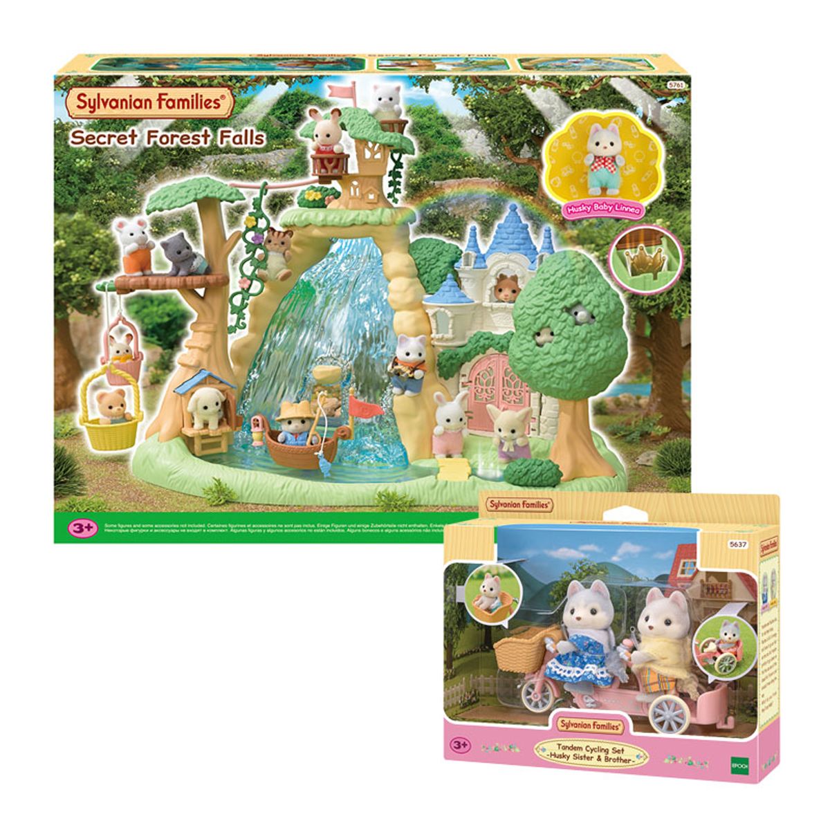 실바니안 패밀리(SYLVANIAN FAMILIES) 5761-비밀 숲속의 폭포 탐험 세트 + 5637 허스키 핑크 자전거 세트